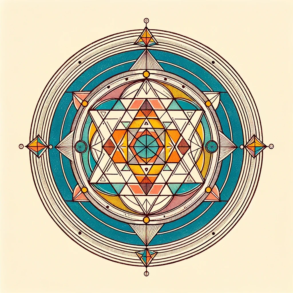 Illustration colorée de la Sri Yantra, représentant la géométrie sacrée hindoue pour l'équilibre et la méditation spirituelle