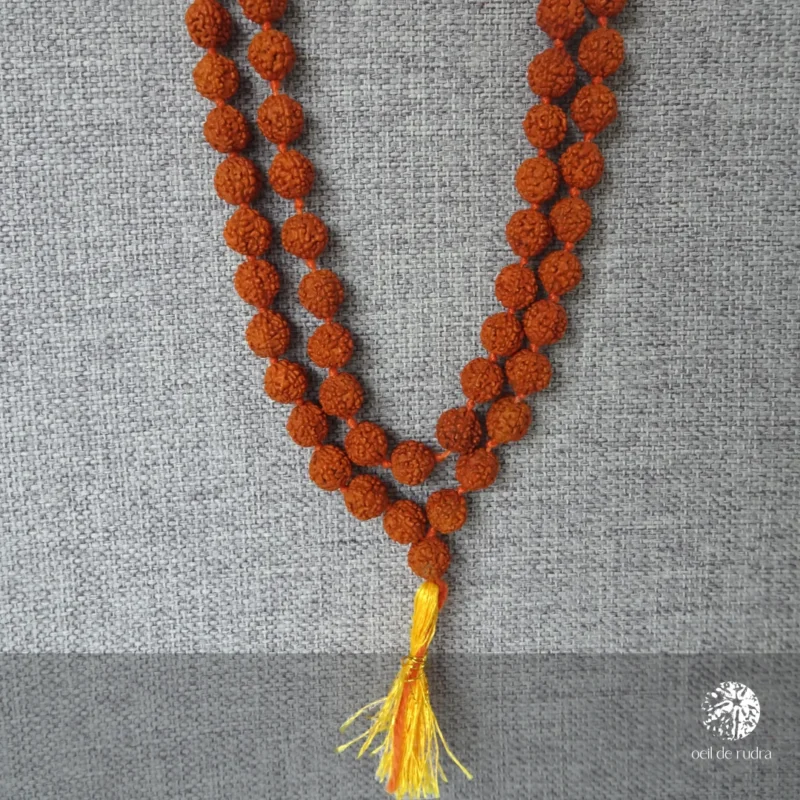 Mala traditionnel en graines de rudraksha à 108 perles