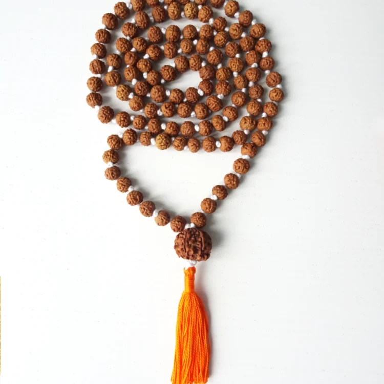 Collier Mala Indien Murugan en Perles Sacrées de Rudraksha